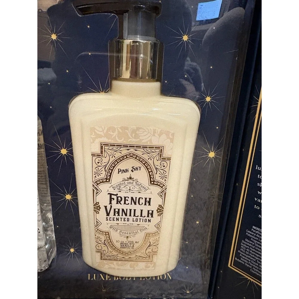 Pink Sky Luxe French Vanilla 4 oz Body Oil & 10 oz Body Lotion Gift Set New!